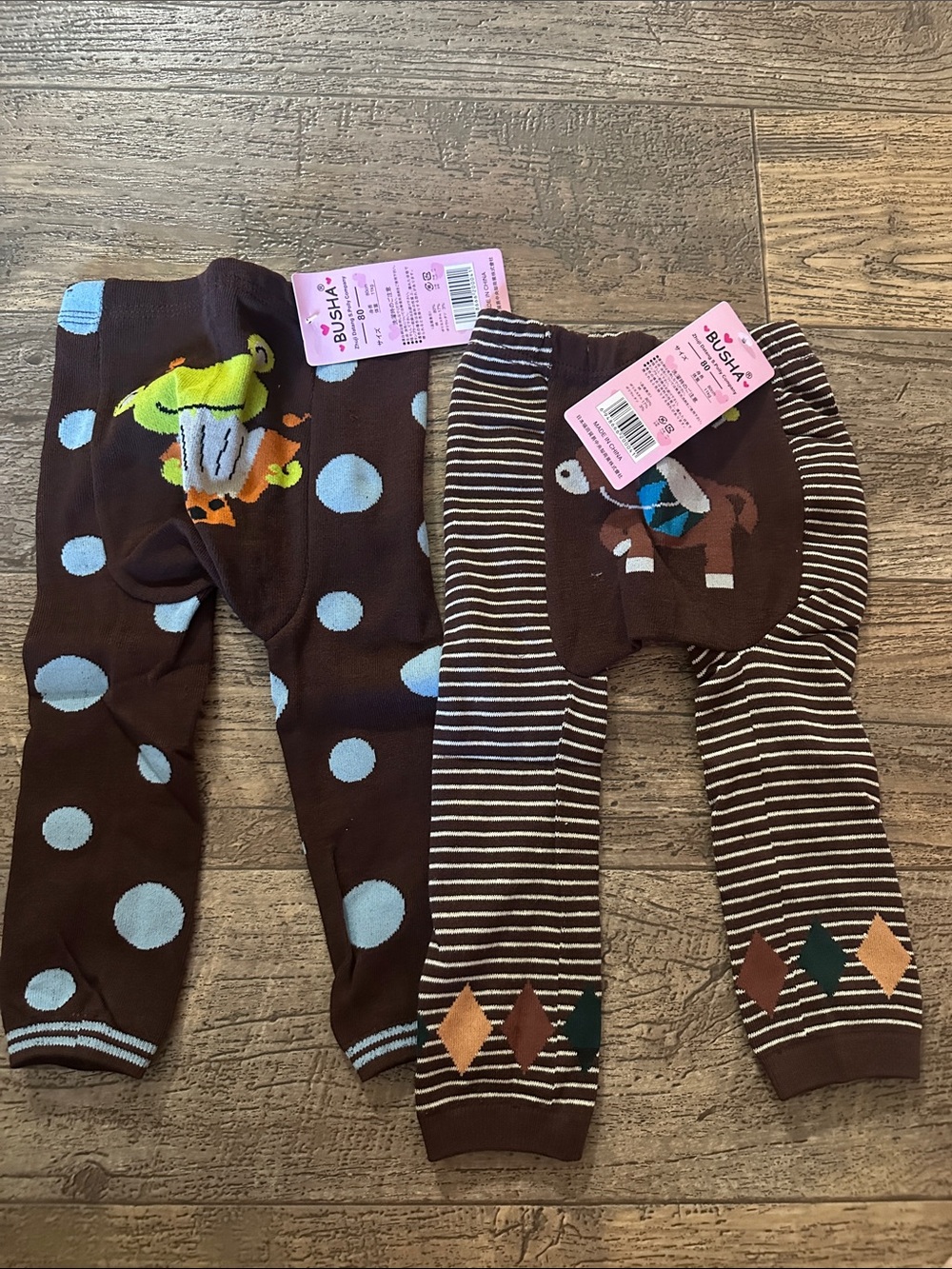 Busha Kids Brown Polka Dot & Striped Animal Leggings - 2-Pack